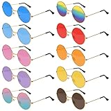 CHRORINE 10 Pairs Round Hippie Sunglasses Circle Tinted Sunglasses Assorted Colors Hippie Glasses for Women Men Hippie Party Decorations