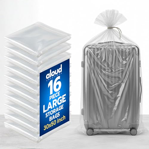 Image of ALOUD CREATIONS 16 Piece Large Clear LDPE Plastic Bag 30 x 50 Inch | Jumbo Thick Transparent Luggage Trolley & Suitcase Covers | Dustproof Storage for Travel, Moving, Mattress, Chair, Art | 60 Micron