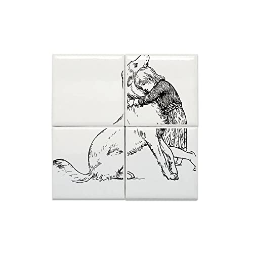 Carreaux céramique décoratif chien lot de 4 dalles murales 15,2x15,2 cm pour tableau mural mignon