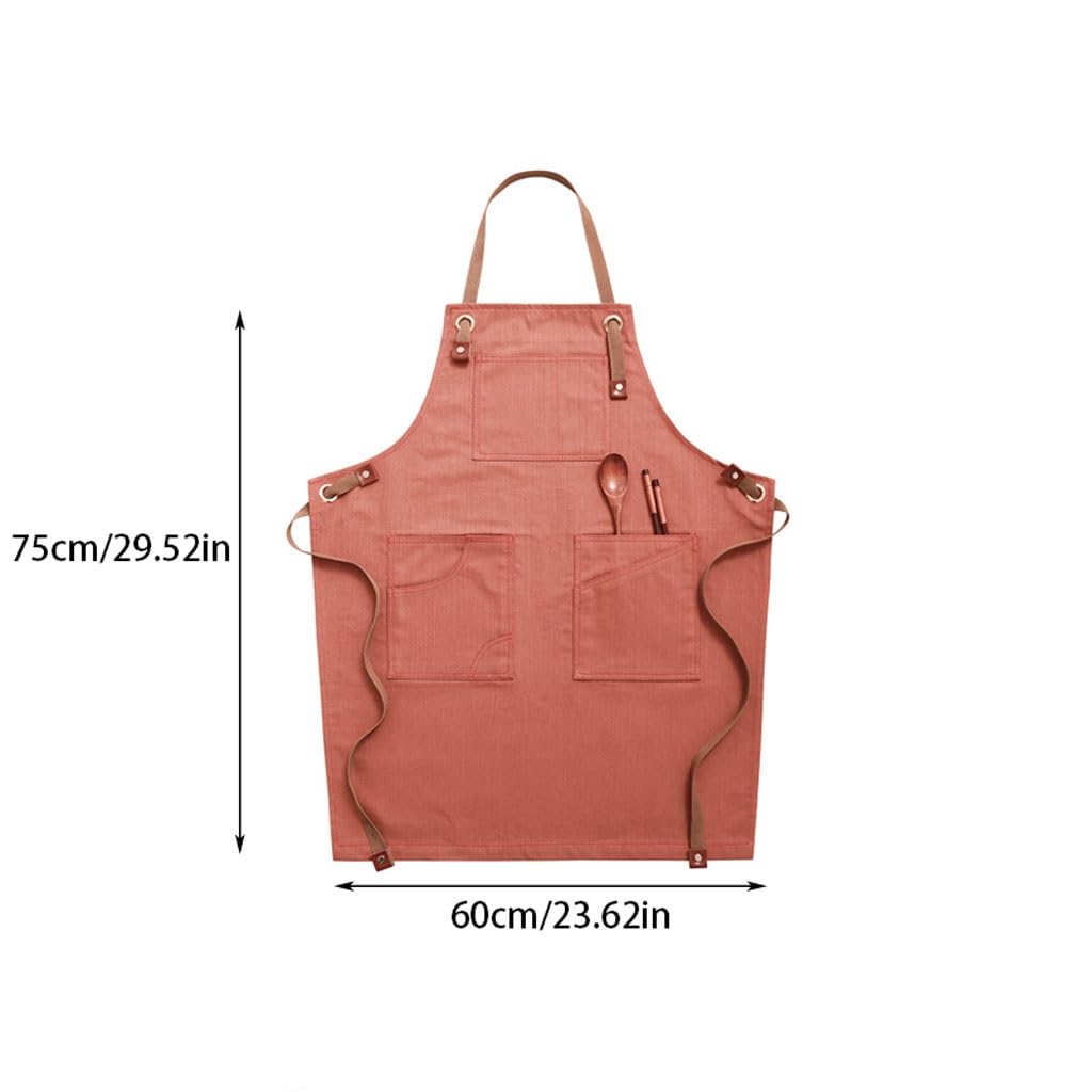 Delantal de chef, delantal de mezclilla unisex con bolsillos para cocina, restaurante, barista, barbería