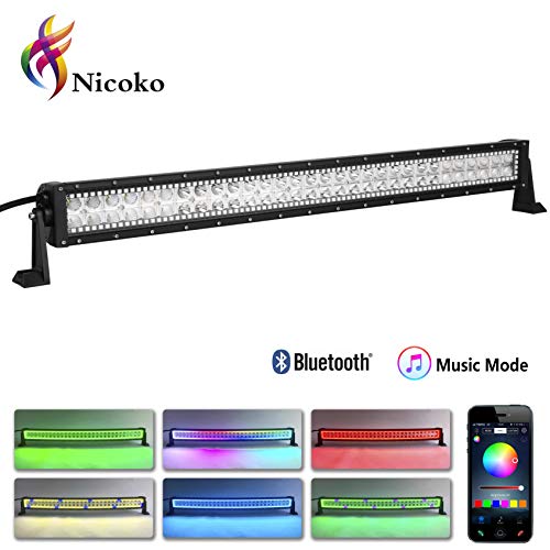 Nicoko 32inch 180W Combo Beam Led Light bar with RGB Chasing Bluetooth Controlled Over 300 Modes Color Changing Off Road Light Bar for Jeep Cabin Boat SUV Truck Car ATVs ,1 Year Warranty