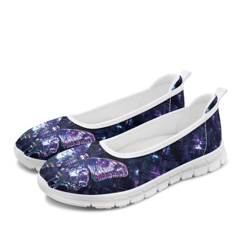Howilath Butterfly Print Women Mesh Flats Shoes Slip on Walking Shoes Non-Slip Shoes Breathable Loafers Shoes