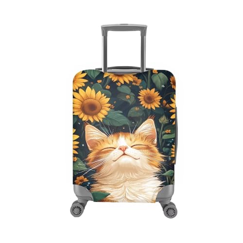 Image of Mumeson Sunflower Cat Luggage Cover for Suicase Washable Luggage Protector with Zip Closure Baggage Dust Covers Anti Scratch