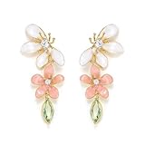 Clearine Bohemian Boho Cubic Zirconia Flower Dangle Earrings for Women, Exaggerated Flora Statement Earrings for Summer Refreshing Seaside Idyllic Holiday Multicolour Gold-Tone