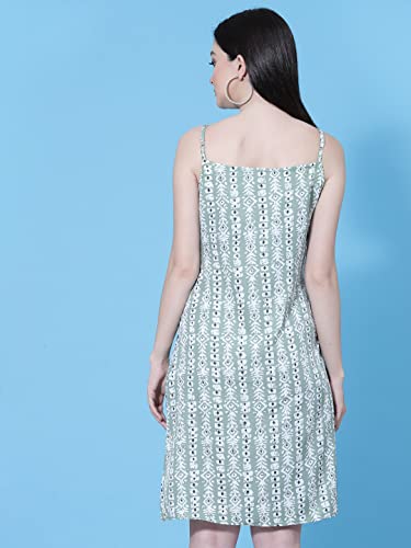Image of OOMPH! Women's Western & Fusion wear Sleeveless Floral Beach Dress for Women, Light Green - md663l
