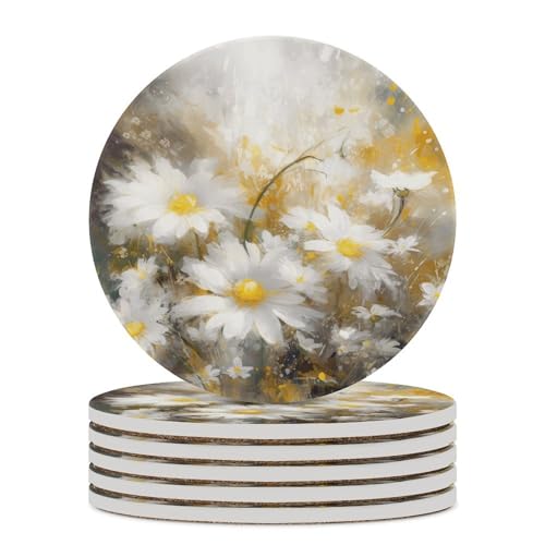 Dessous de verre en céramique lot de 6 avec liège motif fleurs pour table basse