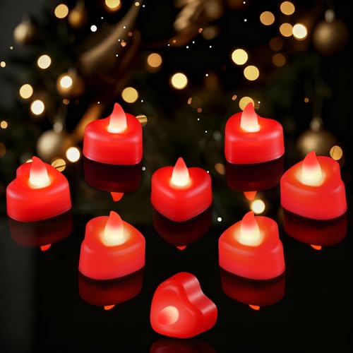 Homemory 2000 Artificial Rose Petals with 24 Red Heart Flameless Battery Tealight for Romantic Night Wedding Proposal Anniversary Valentines Day