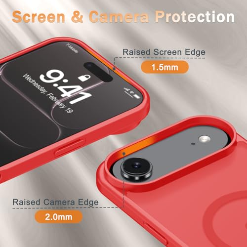 Image of YENAPOON for iPhone Air Case, Matte Magnetic Phone Cover [with 1 Screen Protector] [Support for MagSafe] [Shockproof Military Grade Protection] Translucent Frosted Back, Red