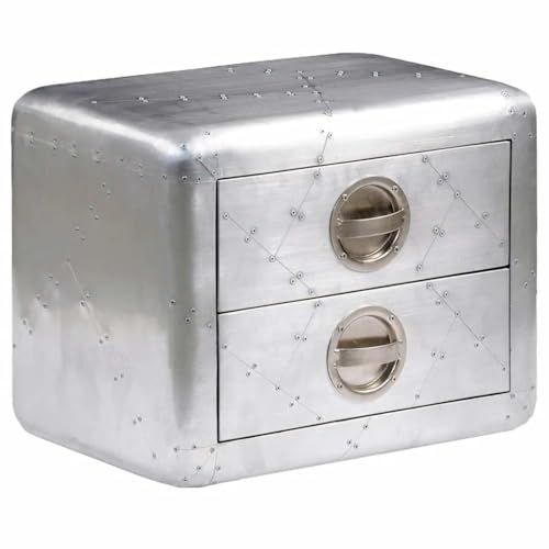 vidaXL Table auxiliaire Table de Chevet Aviateur en Aluminium 2 tiroirs Vintage