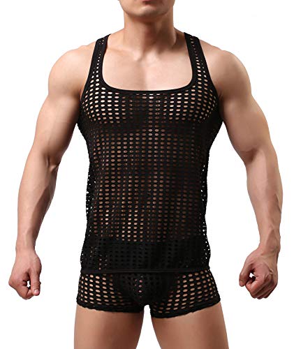 Mendove Men's Mesh See Through Muscle Fishnet Tank Top