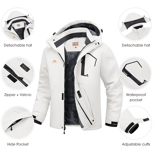 Image of WULFUL Men's Ski Jackets Warm Winter Snow Windbreaker Resistant Snowboard Fleece Coat Mountain Waterproof Parka with Hood