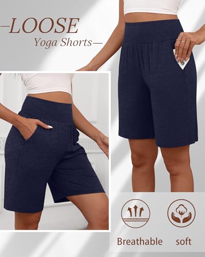 Neer 3 Pack Women's Bermuda Shorts, High Waist Cotton Stretch Casual Bottoms Knee Length Summer Athletic Short with Pockets4