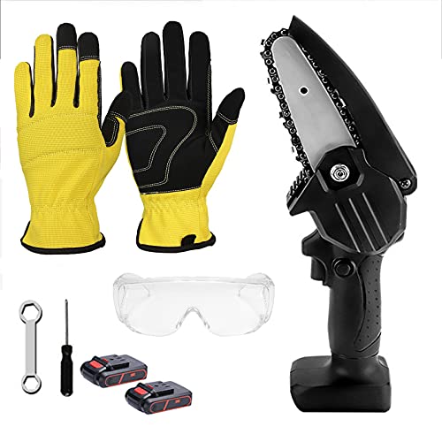 Mini Kabellose Kettensäge, Tragbare Kettensäge Elektro 4 Zoll 24V mit Handschuhe und Schutzbrillen für Schneiden Holz…