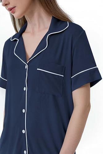 Image of Joyaria Women's Cooling Bamboo Viscose Pajamas Shorts Set Button Front | Moisture Wicking, Cool & Lightweight, Breathable PJs for Night Sweats