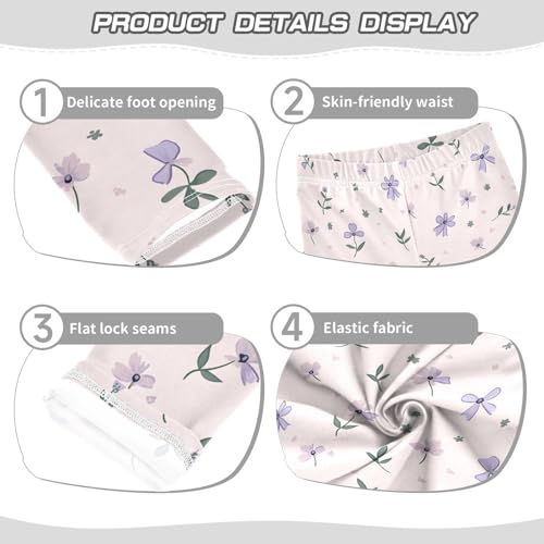 Purple Floral Bows Girls Leggings Soft Stretch Workout Yoga Dance Pants for Kids Casual Tights3