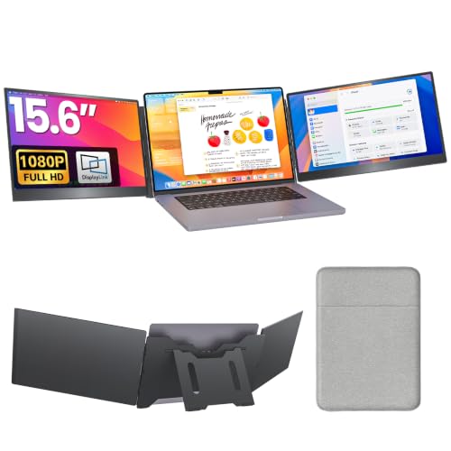 Image of Upperizon Portable Monitor Foldable Dual Screen 15.6 inch FHD 90% sRGB 60Hz IPS USB-C Travel Monitor for Laptop Mac Windows, DisplayLink Triple Screen Extender with Kickstand
