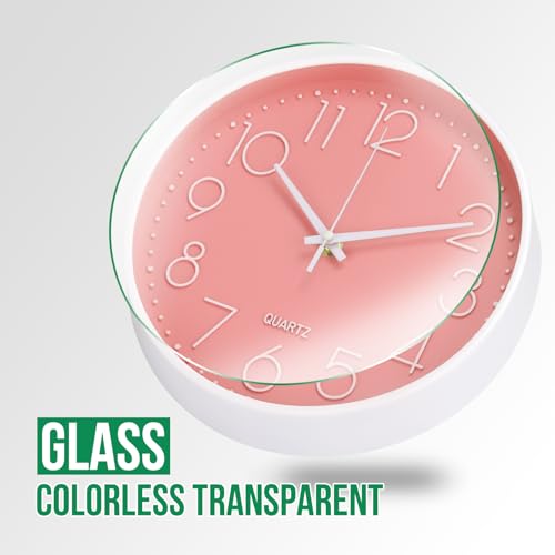 Image of Wall Clock Non-Ticking Silent Modern Simple Style Round Decor Clock Stereoscopic Dial Quartz Wall Clocks for Home /Office /School /Living Room /Bedroom /Kitchen (Peach Pink, 12inch)