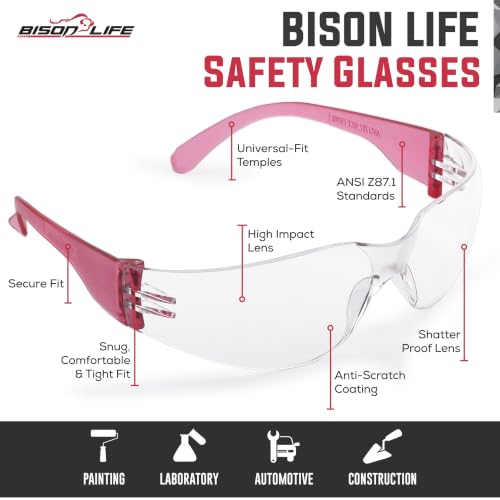 Image of BISON LIFE Clear Safety Glasses - ANSI Z87.1 Certified Scratch & Impact Resistant Eye Protection Goggles for Men & Women