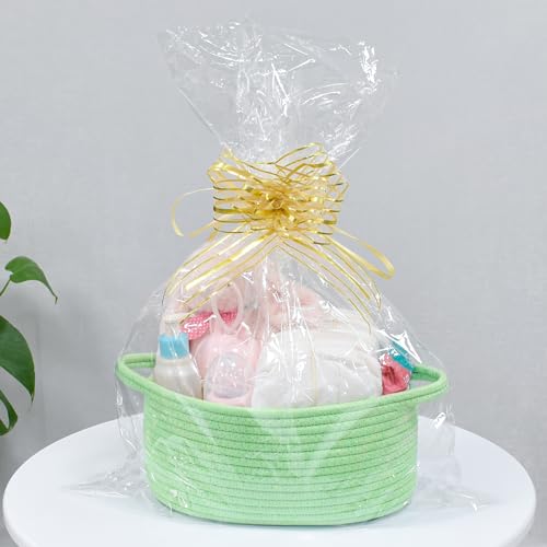 Image of ABenkle Small Basket with Handles, Boho Decorative Rope Woven Dog Cat Toy Storage Bin Shelf Storage Organizer, Easter Christmas Gift Basket, 12 inchx8 inchx5 inch