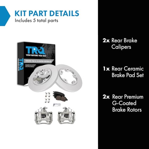 Image of TRQ Rear Brake Pad and Rotor Set Ceramic G Coated Rotors Calipers | For 2015-2019 Ford Transit-250