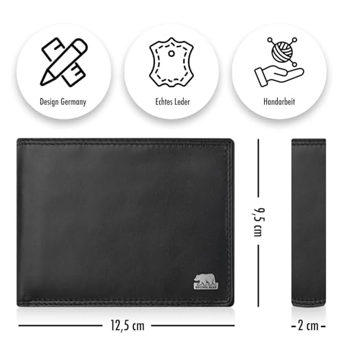 Image of BROWN BEAR Classic Heritage Genuine Leather Wallet for Man | Purse for Men Wallet (Black-with-Metal-Logo)