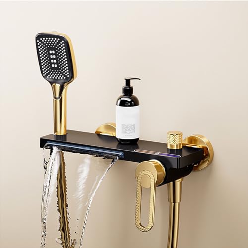 WOTZOV Grifos de bañera de Pared con caño Cascada de latón, Juego de grifos de bañera de una Sola manija, Grifo Mezclador de Ducha para baño