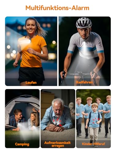 TECKNET Taschenalarm für Frauen, 135dB Persönlicher Alarm mit Stroboskoplicht, IPX4 Wiederaufladbare Sirene mit Schlüsselanhänger, Lauter Alarm für Frauen unterwegs, Kinder, Senioren, Schwarz