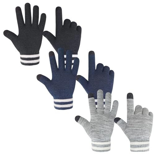 Migliore Wear 3 Paar Kinder Magic Handschuhe mit 2 Touchscreen Finger, Winter Kinder Handschuhe, Warme Strickhandschuhe, Vollfinger Stretch Zauberhandschuhe für Jungen Mädchen