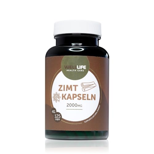 WellLife Zimt Kapseln 125 caps - vegan und organische 2000mg Zimt Tagesdosis mit Antioxidantien Kapseln