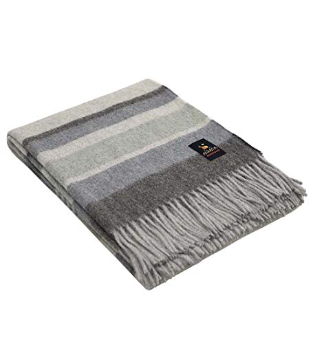 Alpaca Merino Wool Blanket Throw Warm And Soft Multicolor Striped Design Peru (Gray/Steel Blue/Light Green) #TOP7