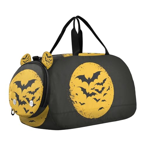 Duffle Bag for Boys or Girls with Shoes Compartment, Night Moon Bat Sports Travel Bag Overnight