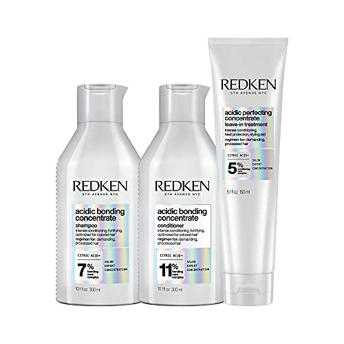 Redken Acidic Bonding Concentrate Conditioner for Damaged Hair with Concentrate Shampoo and Perfecting Concentrate Leave In Conditioner for Damaged Hair