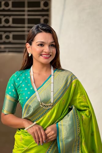 Image of SGF11 Women's Paithani Soft Lichi Silk Kanjivaram Sarees With Blouse Piece
