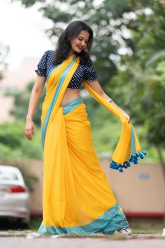Image of Sudip callection Handloom Mul Cotton Saree for Women - Bottle Green with Pink Border Golden Zari Line & Tassel Pallu