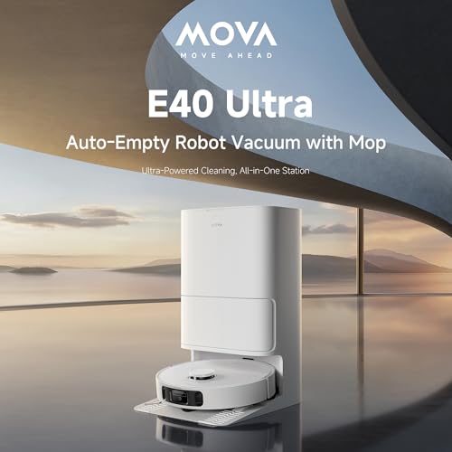 Image of Mova E40 Ultra Robot Vacuum Cleaner with Mop Function & Auto Empty, 19,000 Pa Suction, MaxiReach Mop T, Tangle-Free Side Brush, 80ml Water Tank, All-in-One Station for 75 Days Cleaning