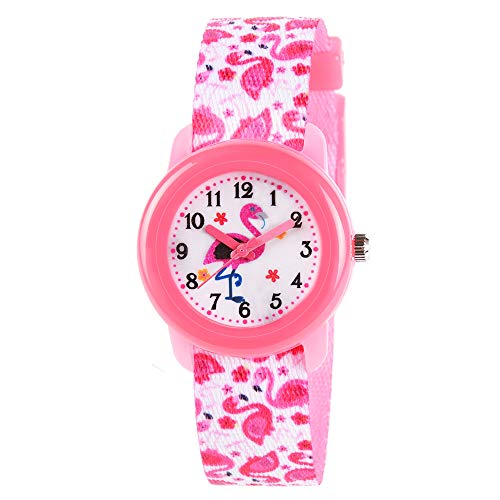 Venhoo Kids Watches Cute Cartoon Waterproof Fabric Strap Children Toddler Wrist Watch for 3-10 Year Girls Little Child-Pink Flamingo