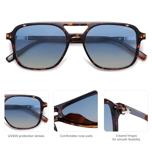 Image of SOJOS Retro Aviator Sunglasses for Women Men,Trendy Rectangle Womens Mens Shades Sun Glasses SJ2202