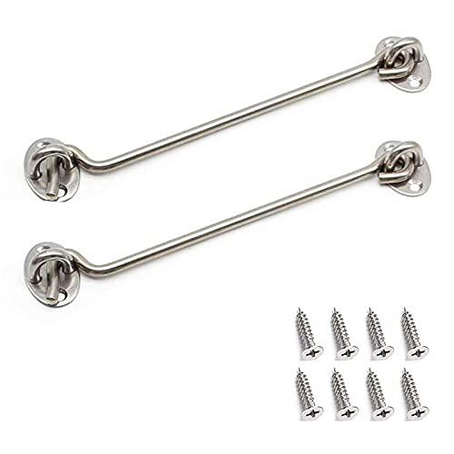 Ymwave 2 Stücke Sturmhaken 8 Zoll Kabinenhaken Edelstahl mit 8 Stücke Montage Schrauben für Türen Garagentor Fenster,Silber Cover