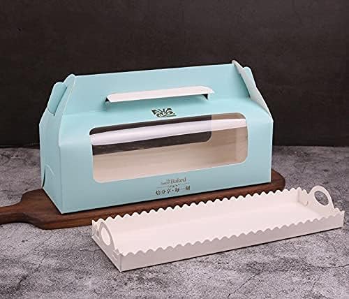 10pcs Swiss Roll Baking Cake Packaging Portable Western Cake Cheese Box Mousse Long Gold Stamping Box Baby Shower Part (9x27x10cm5,10pcs One Pack)