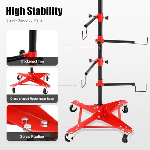 Queeucaer Panel Tree Paint Support de peinture réglable Centre Post Post Automotive Portes Fenders Pare-chocs Support de peinture 47 x 47 x 120 cm 6 crochets réglables 4 roulettes pour pièces – vue 2