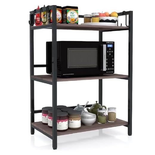 wow craft 3-Layer Multipurpose Microwave Oven Stand & OTG Rack | Floor-Mount Kitchen Storage Shelf with Black Pipe Design | Crafted with Engineered Wood & Metal | Dark Brown (90x60x40cms)