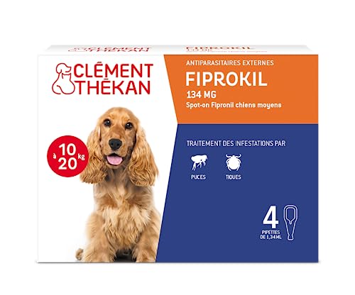 Clément Thékan - Anti-puces et anti-tiques pour chiens moyens de 10 à 20 kg - 4 pipettes - Solution pour Spot-on Fiprokil 134 mg
