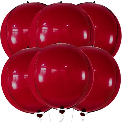 Image of KatchOn, Big Metallic Ruby Red Balloons - 22 Inch, Pack of 6 | Round 4D Mylar Balloon for Valentines Day Decorations | Valentines Balloons for Galentines Decorations | Red Party Decoration, Birthday