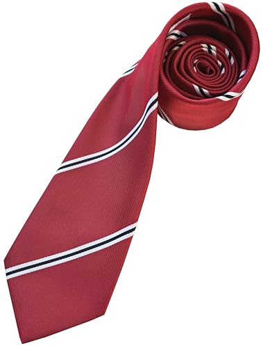 Cravate de club de football rouge tricolore avec rayures géométriques 56 inches