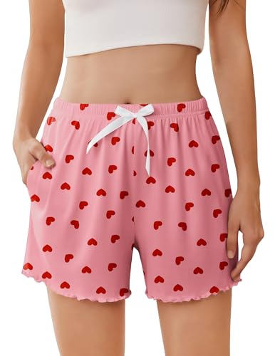 Image of Ekouaer 2 Pack Womens Pajama Shorts 2026 Summer Casual Lounge Sleep Short Ruffle Soft Comfy Pj Bottoms with Pockets