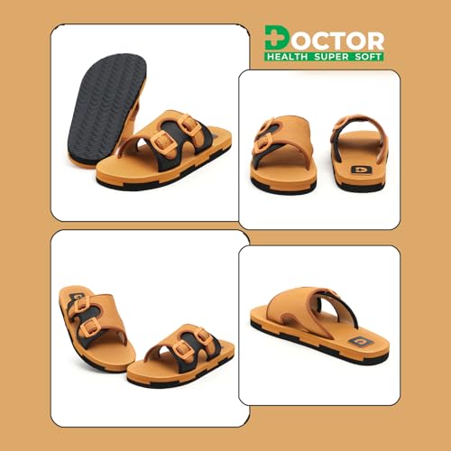 Image of DOCTOR HEALTH SUPER SOFT Men Comfortable Double Strap Slippers with Adjustable Buckles, Cushioned Footbed and Anti Slip Sole, Casual Everyday Wear Sliders for Indoor and Outdoor Use
