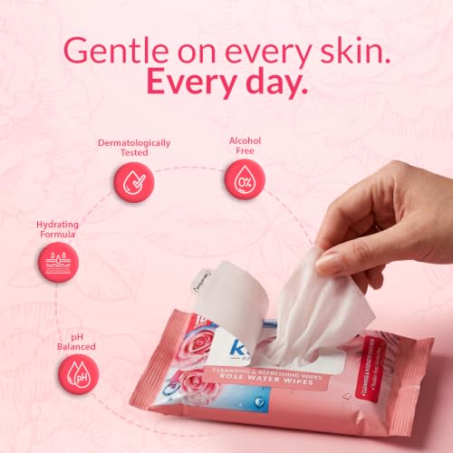 Image of kara Rose water Face Wipes for Oily & Acne Prone Skin | 10 Wipes Pack | Oil Control Cleansing Wet Wipes Removes Dirt Oil Makeup | Alcohol Free, Dermatologically Tested Travel (Pack of 5)