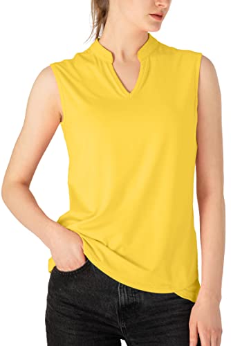 Basudam Women's Sleeveless Golf Polo Shirts V-Neck Collarless Tennis Athletic Shirts Quick Dry Yellow L #TOP1