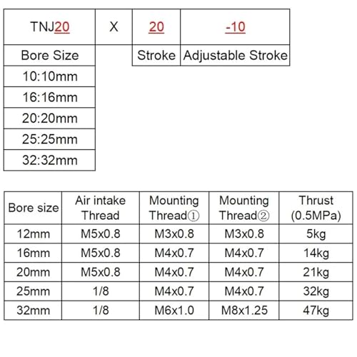 Vérin pneumatique à course réglable TNJ 10mm double arbre