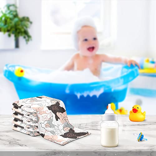 Image of Vvfelixl Baby Muslin Washcloths Soft Baby Face Towel for Newborn Infants, 11.8 X 11.8 Inch, 3 Pack, Cotton, Piglets, Animal, Compact, Heavyweight